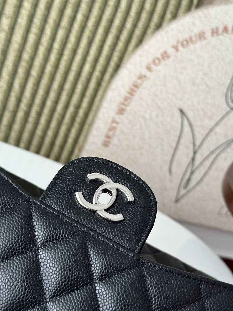 Chanel Large classic handbag, Grained Calfskin A58600 black silver