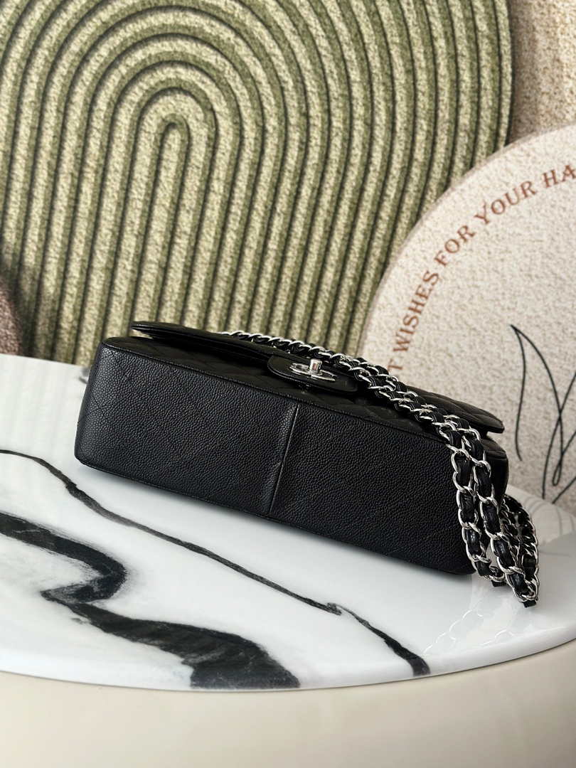 Chanel Large classic handbag, Grained Calfskin A58600 black silver