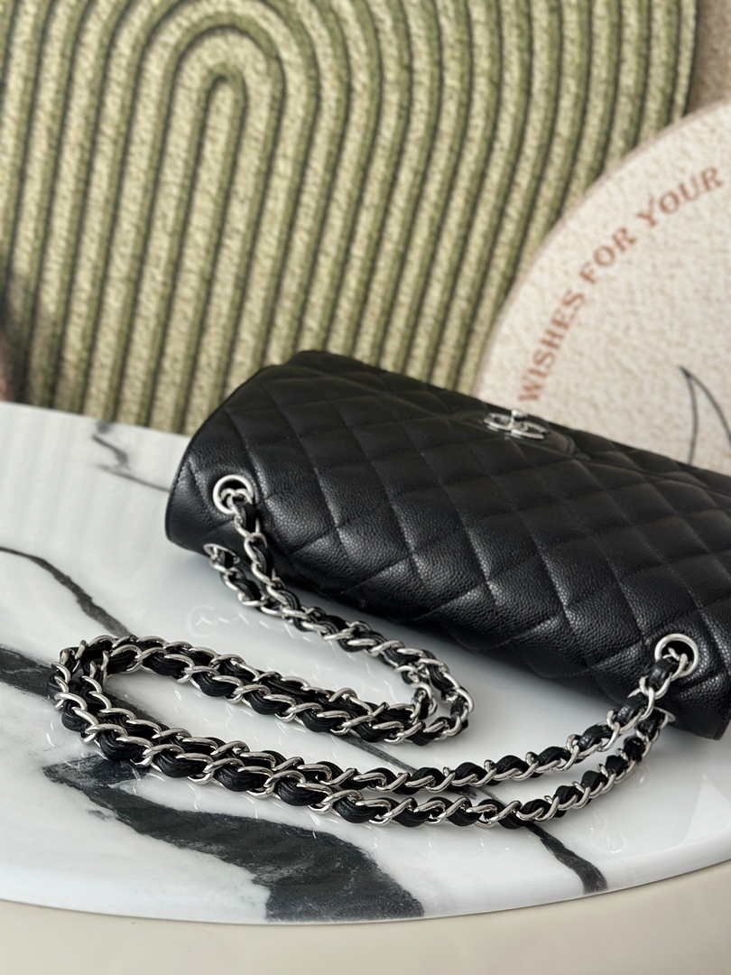 Chanel Large classic handbag, Grained Calfskin A58600 black silver