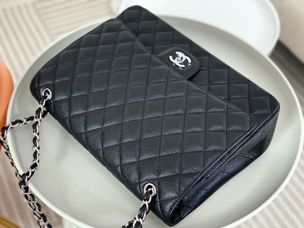 Chanel Maxi classic handbag, Grained calfskin A58601 Black Silver