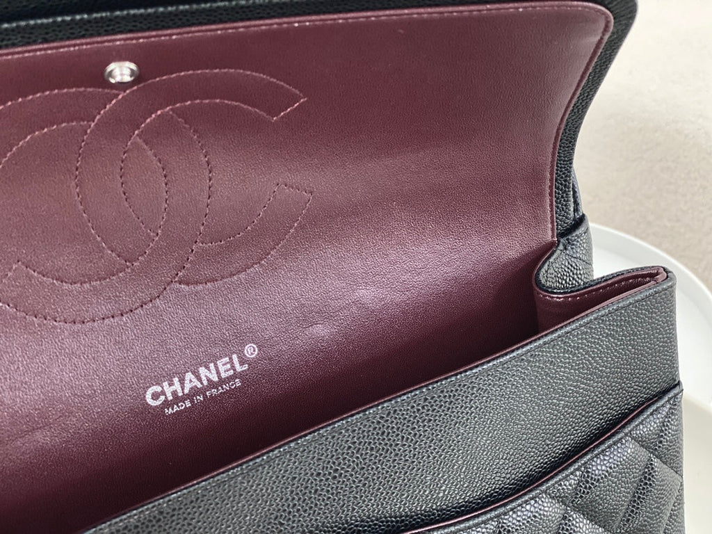 Chanel Maxi classic handbag, Grained calfskin A58601 Black Silver