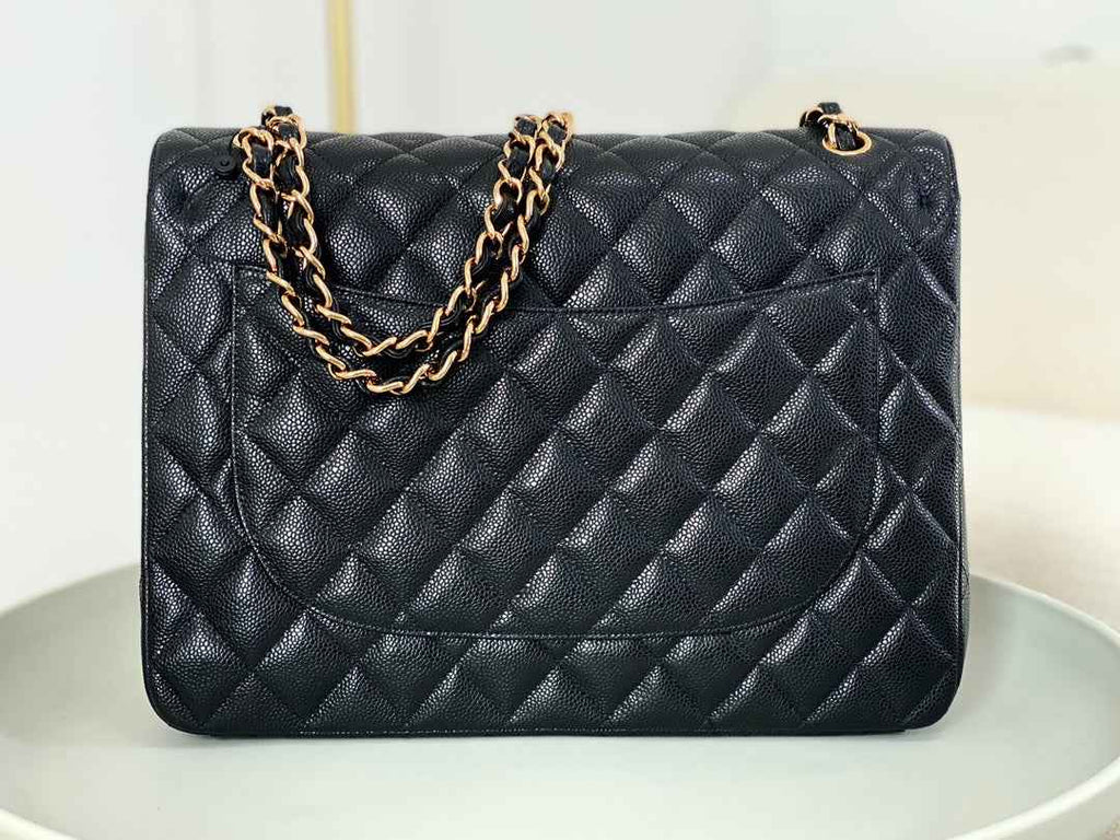 Chanel Maxi classic handbag, Grained calfskin A58601 Black Gold