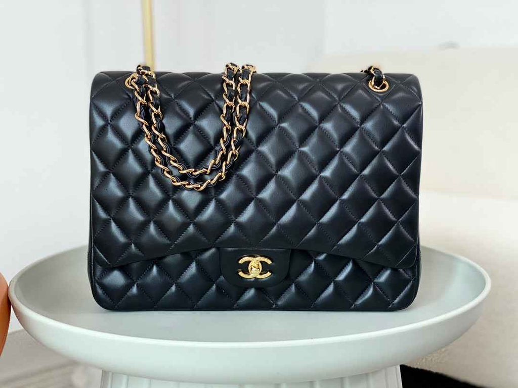 Chanel Maxi classic handbag, Lambskin A58601 Black Gold