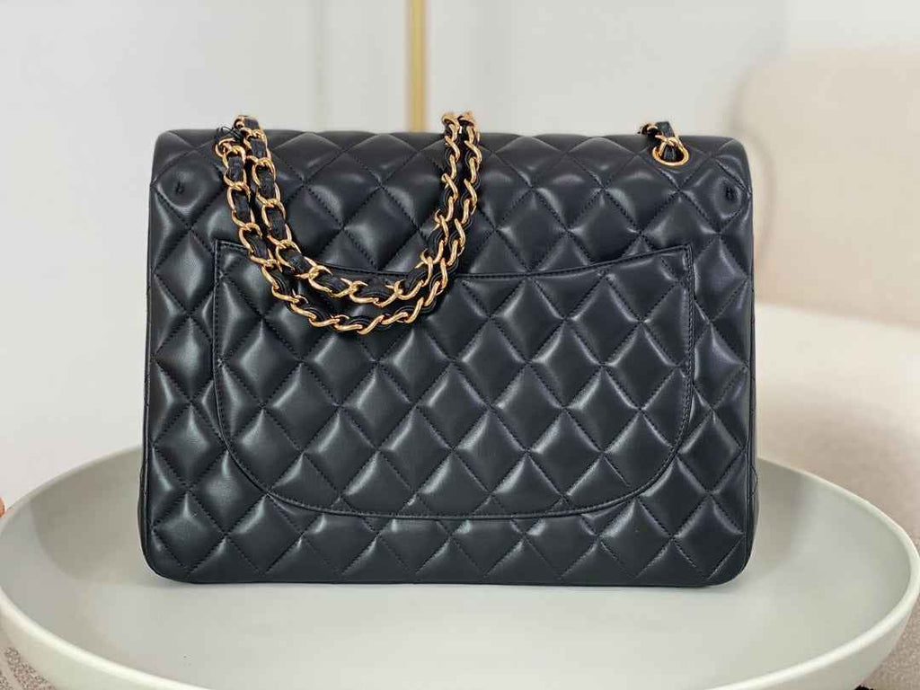 Chanel Maxi classic handbag, Lambskin A58601 Black Gold