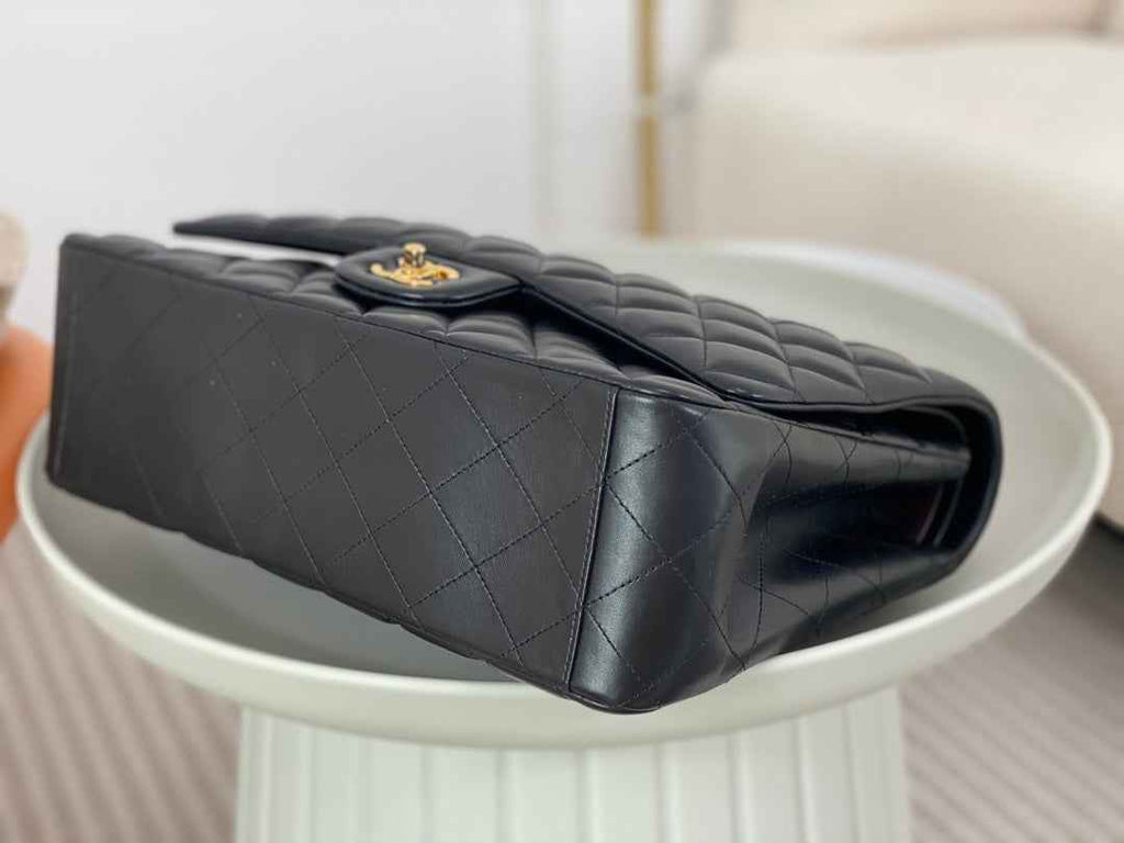 Chanel Maxi classic handbag, Lambskin A58601 Black Gold