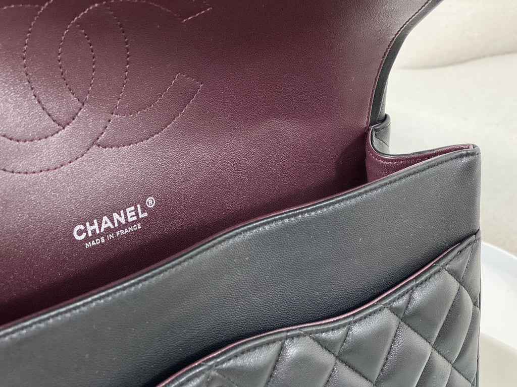 Chanel Maxi classic handbag, Lambskin A58601 Black Silver
