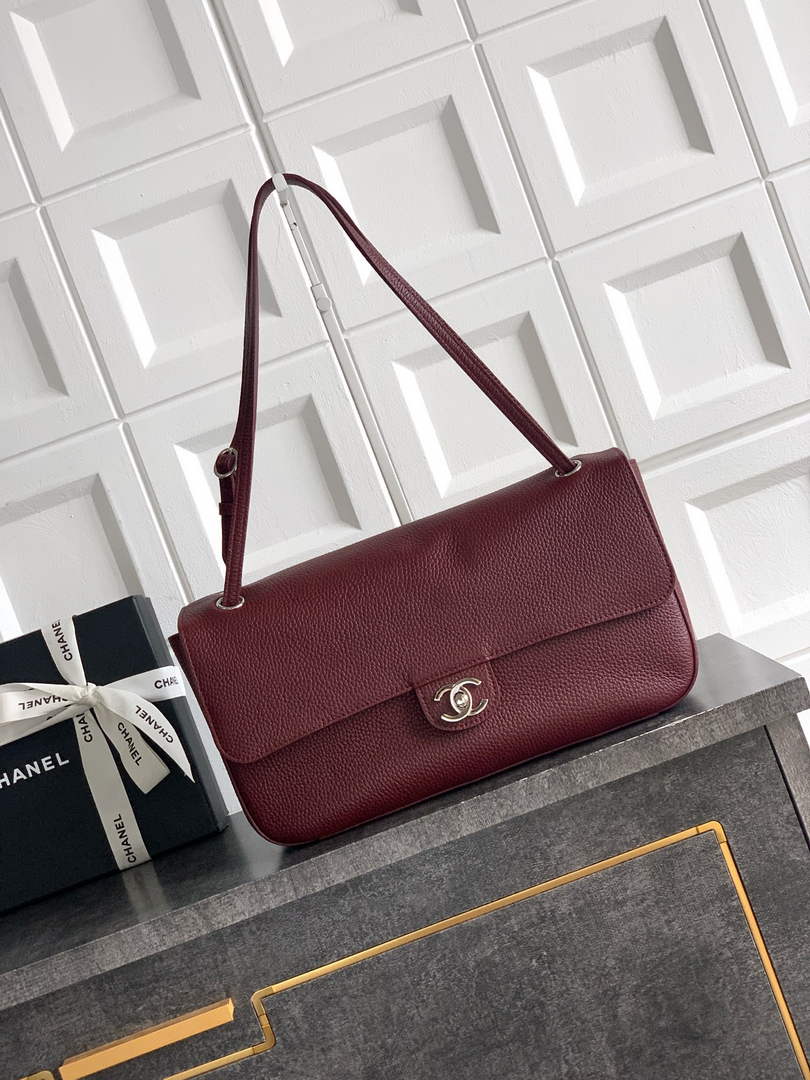 Chanel Maxi Flapbag AS6231 Grained Calfskin Dark Burgundy Silver