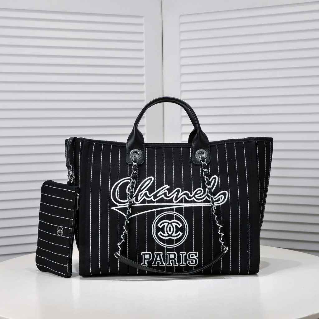 Chanel Maxi Shopping Bag A93786 Cotton Calfskin Black