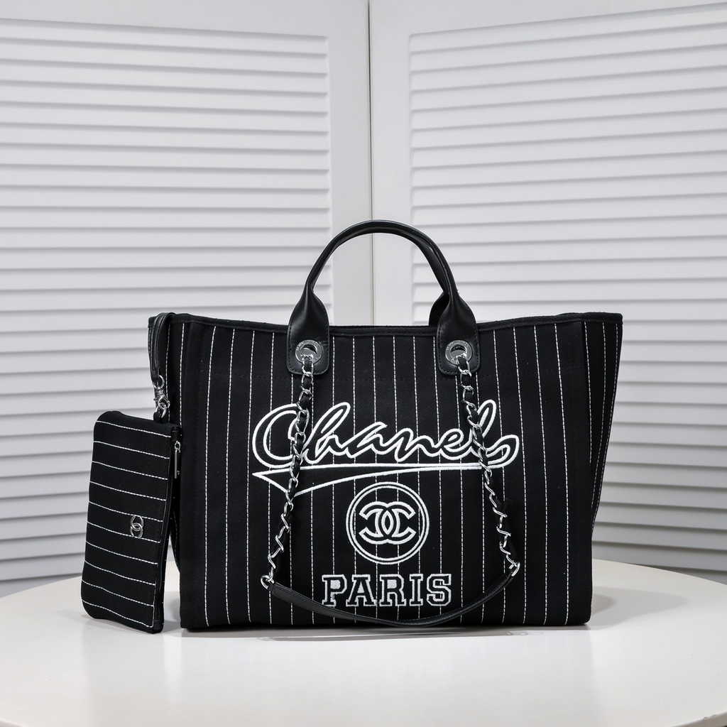 Chanel Maxi Shopping Bag A93786 Cotton Calfskin Black