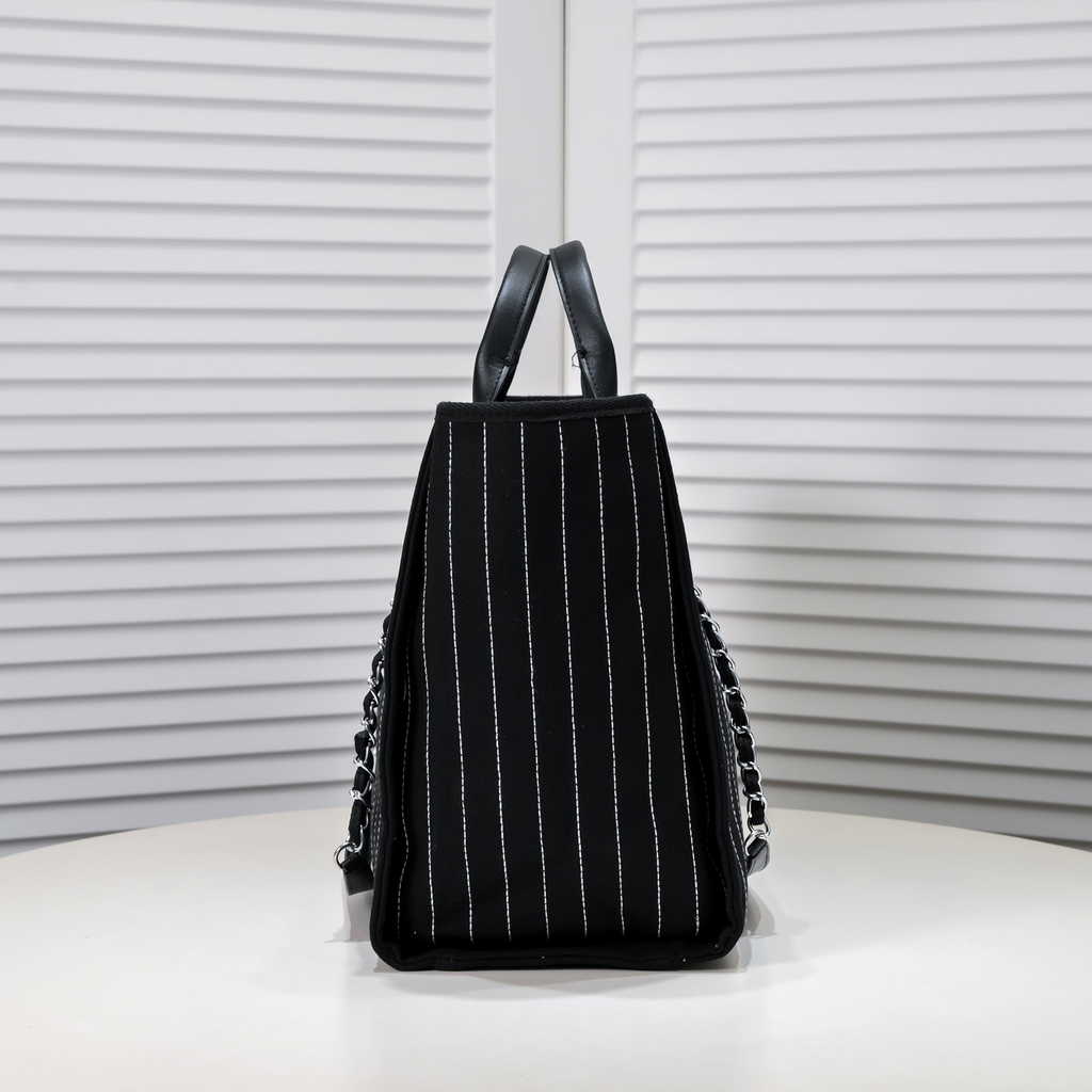 Chanel Maxi Shopping Bag A93786 Cotton Calfskin Black
