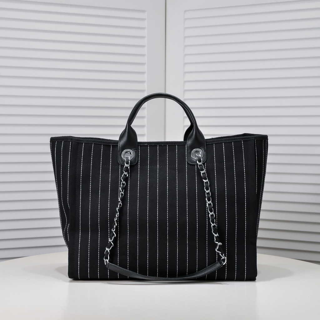 Chanel Maxi Shopping Bag A93786 Cotton Calfskin Black