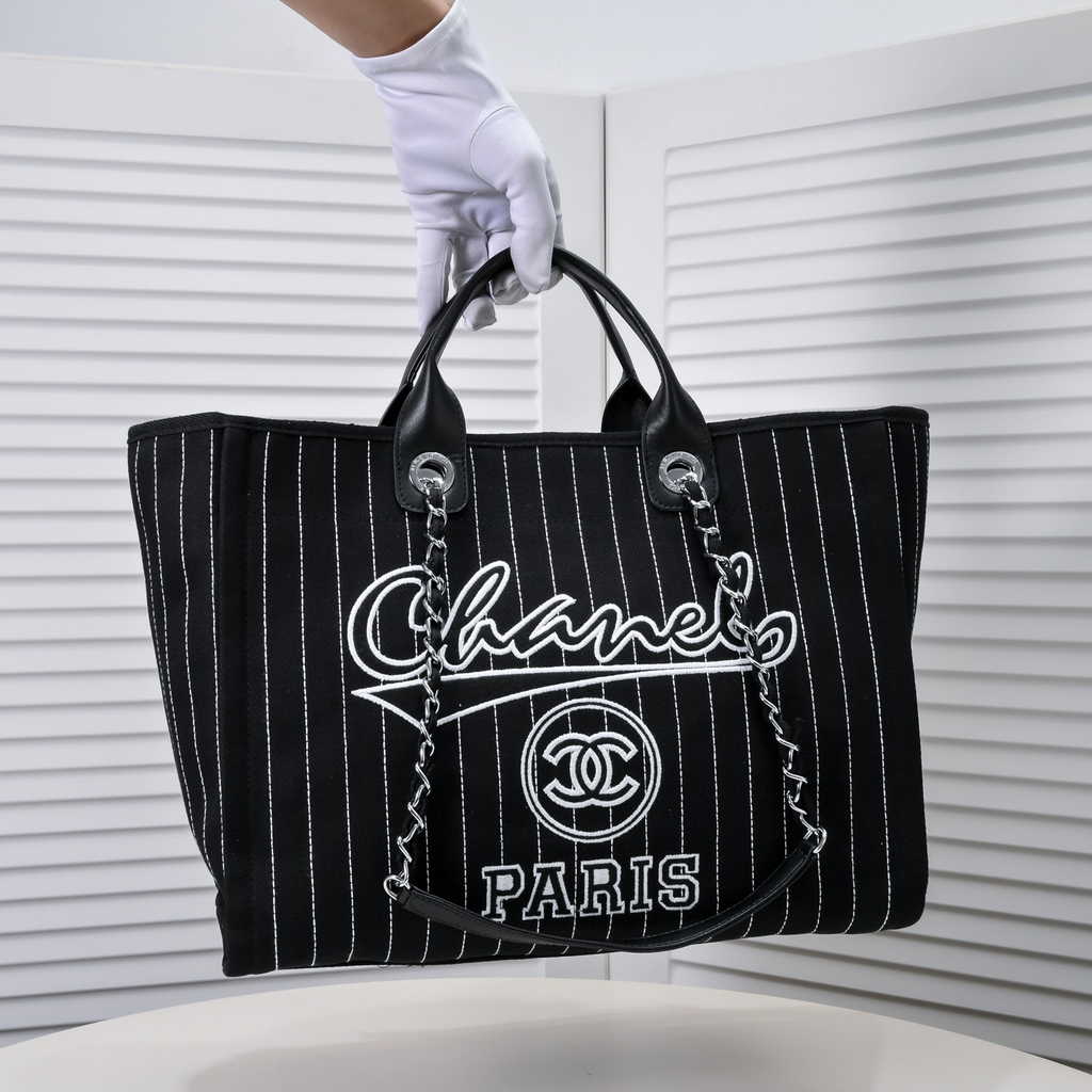 Chanel Maxi Shopping Bag A93786 Cotton Calfskin Black