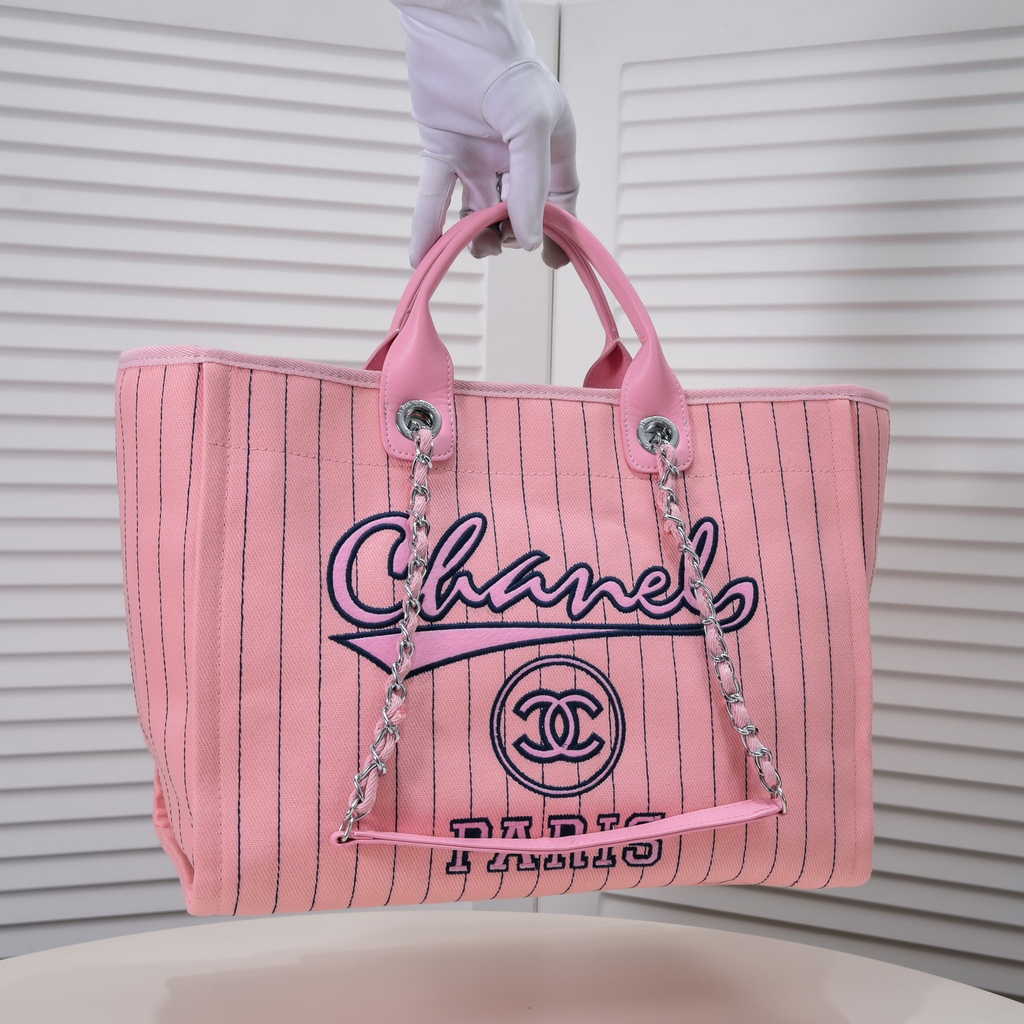 Chanel Maxi Shopping Bag A93786 Cotton Calfskin Pink