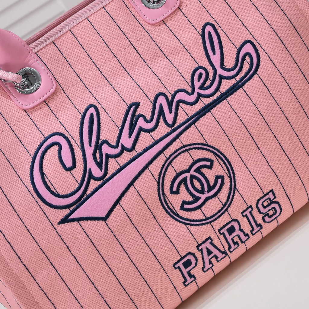 Chanel Maxi Shopping Bag A93786 Cotton Calfskin Pink