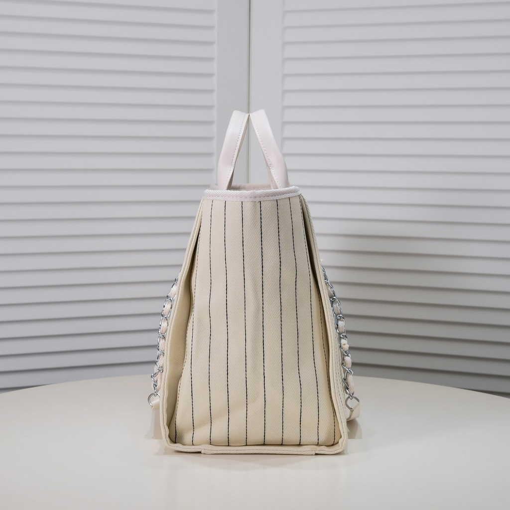 Chanel Maxi Shopping Bag A93786 Cotton Calfskin White