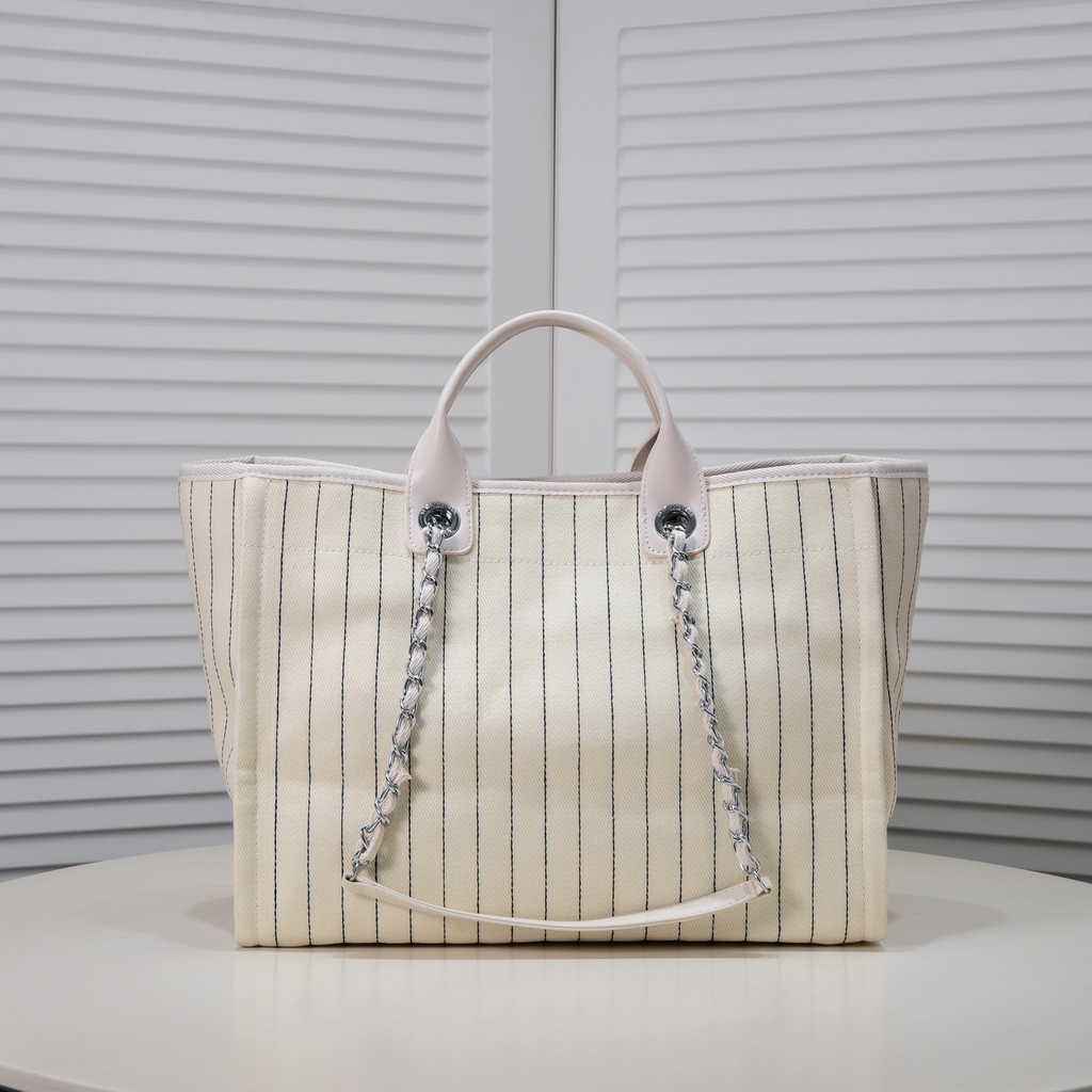 Chanel Maxi Shopping Bag A93786 Cotton Calfskin White