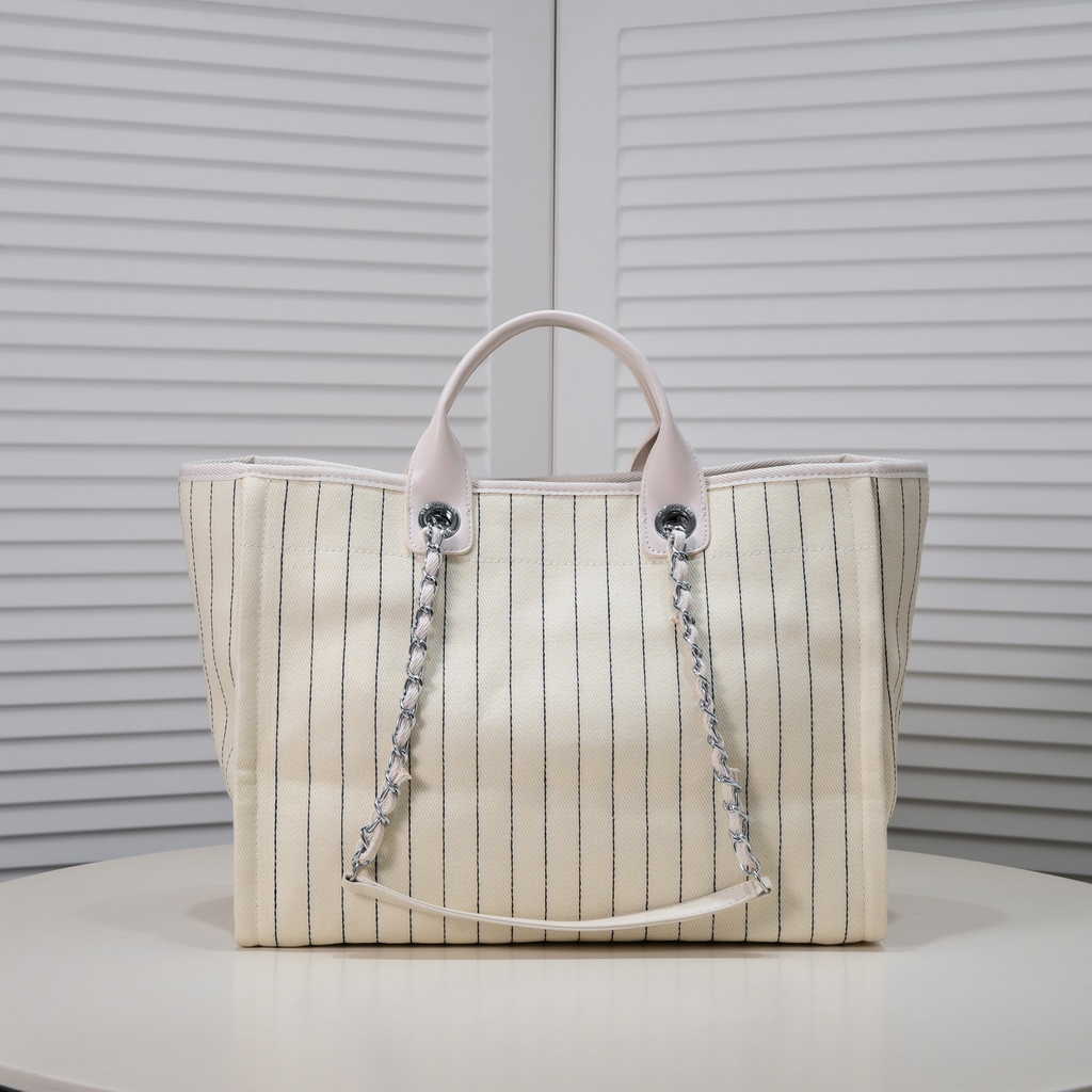 Chanel Maxi Shopping Bag A93786 Cotton Calfskin White