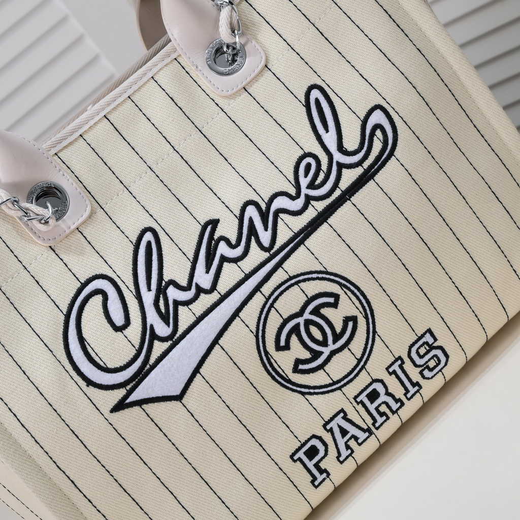 Chanel Maxi Shopping Bag A93786 Cotton Calfskin White