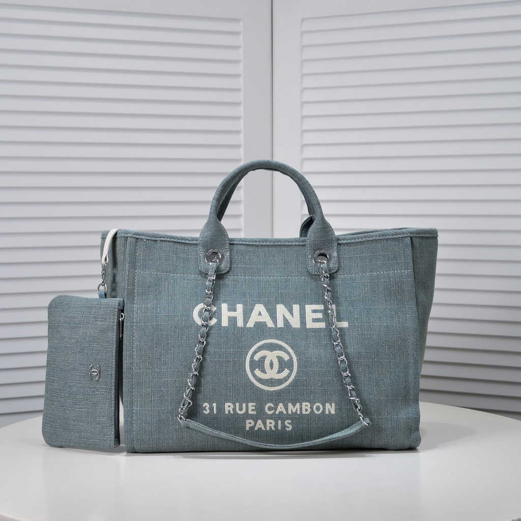 Chanel Maxi Shopping Bag A93786 Cotton Calfskin Blue