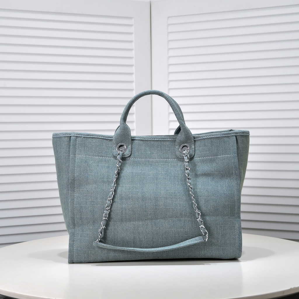 Chanel Maxi Shopping Bag A93786 Cotton Calfskin Blue