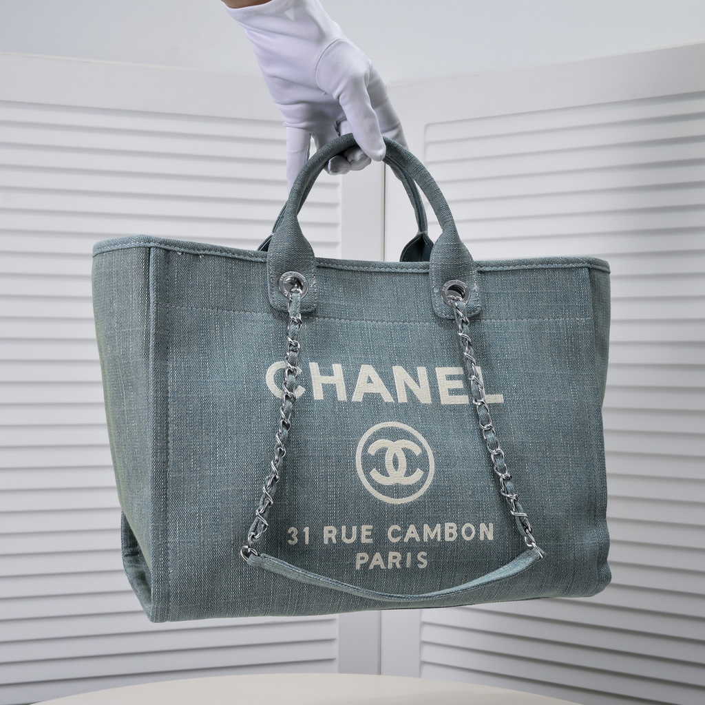 Chanel Maxi Shopping Bag A93786 Cotton Calfskin Blue