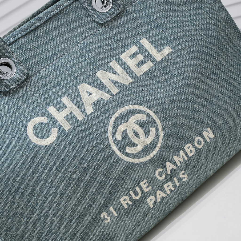 Chanel Maxi Shopping Bag A93786 Cotton Calfskin Blue