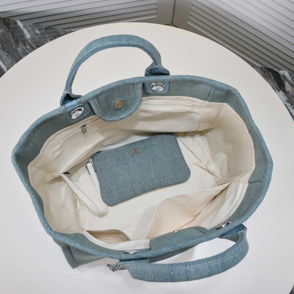 Chanel Maxi Shopping Bag A93786 Cotton Calfskin Blue