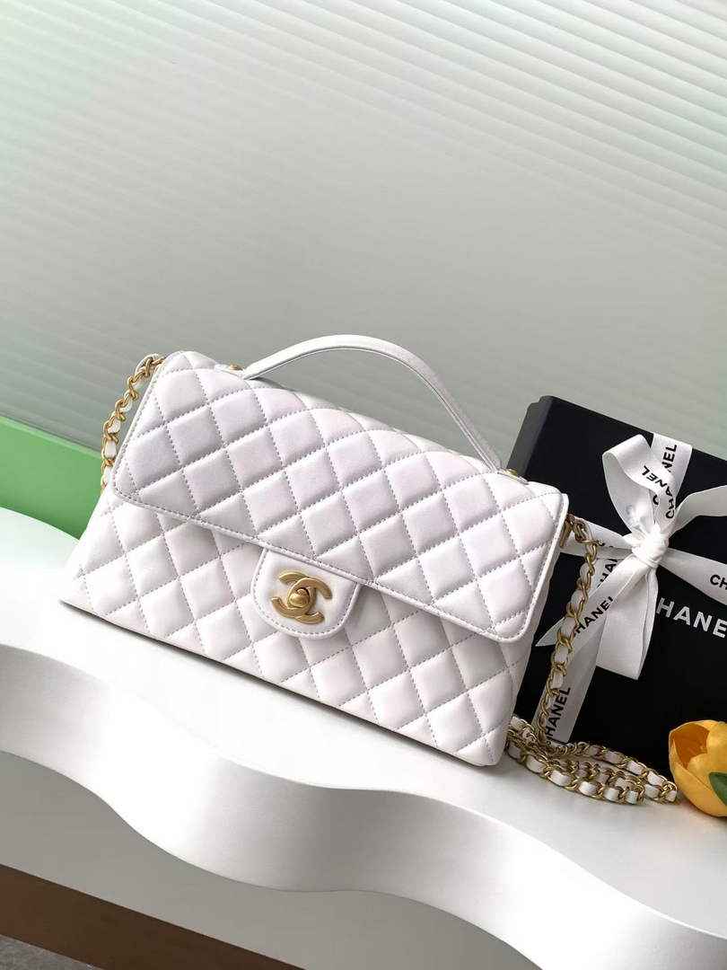 Chanel Medium flap bag with top handle, AS5356, White lambskin