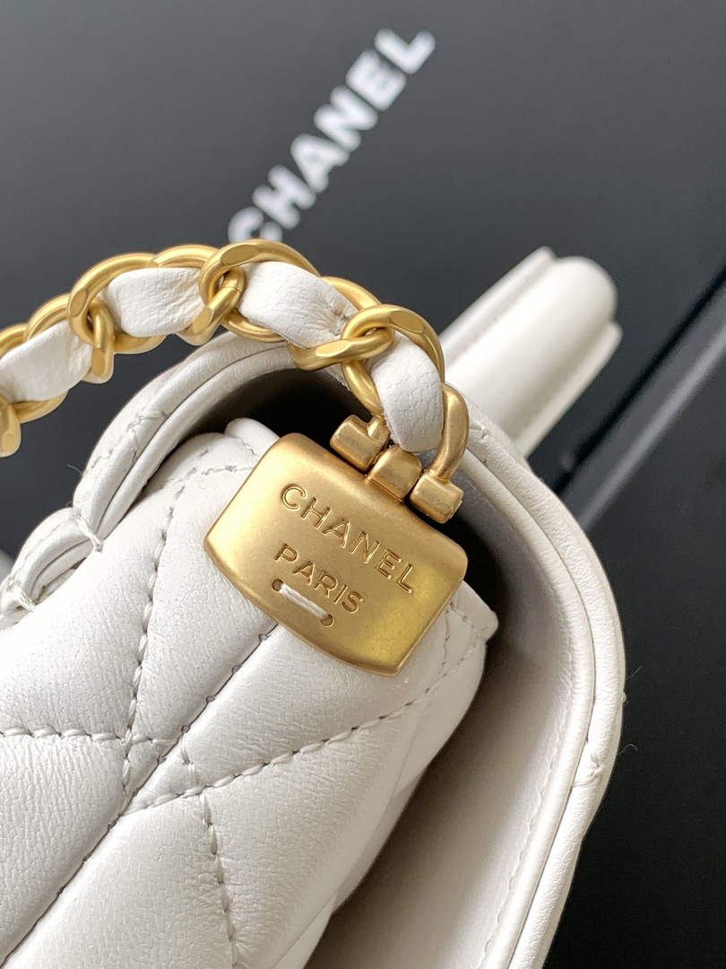 Chanel Medium flap bag with top handle, AS5356, White lambskin