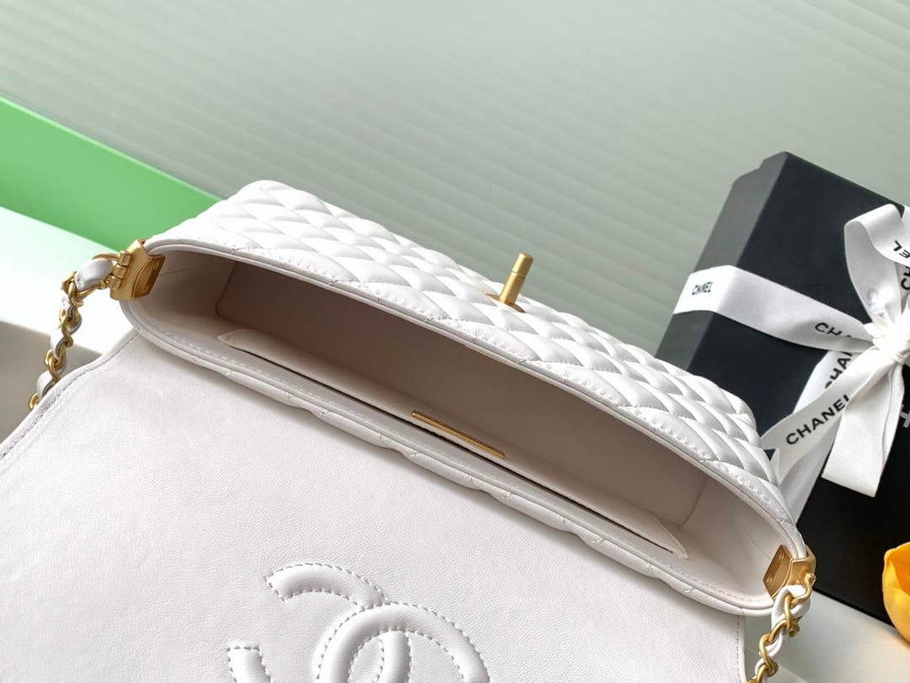 Chanel Medium flap bag with top handle, AS5356, White lambskin