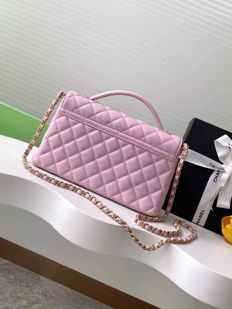 Chanel Medium flap bag with top handle, AS5356, Pink lambskin