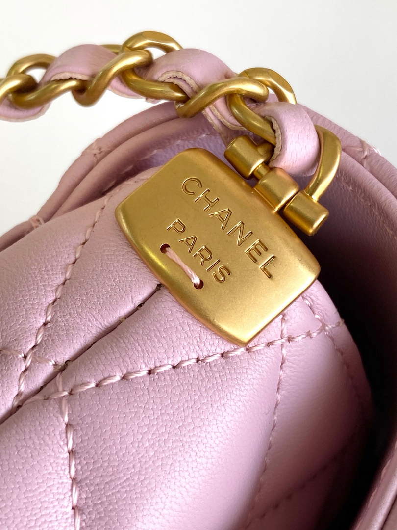 Chanel Medium flap bag with top handle, AS5356, Pink lambskin
