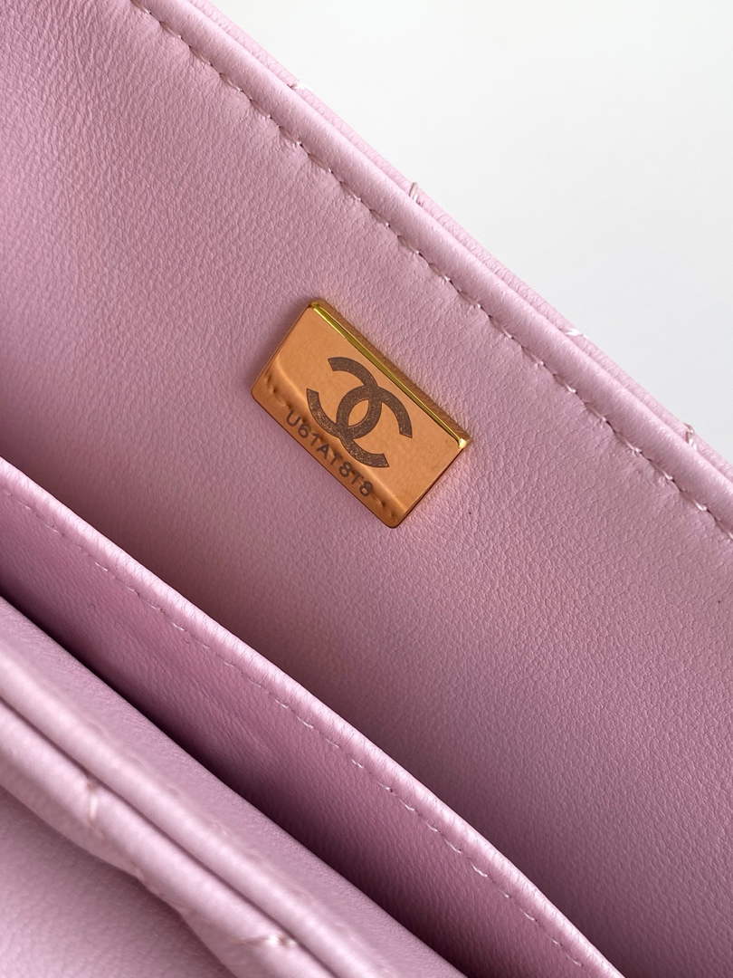 Chanel Medium flap bag with top handle, AS5356, Pink lambskin