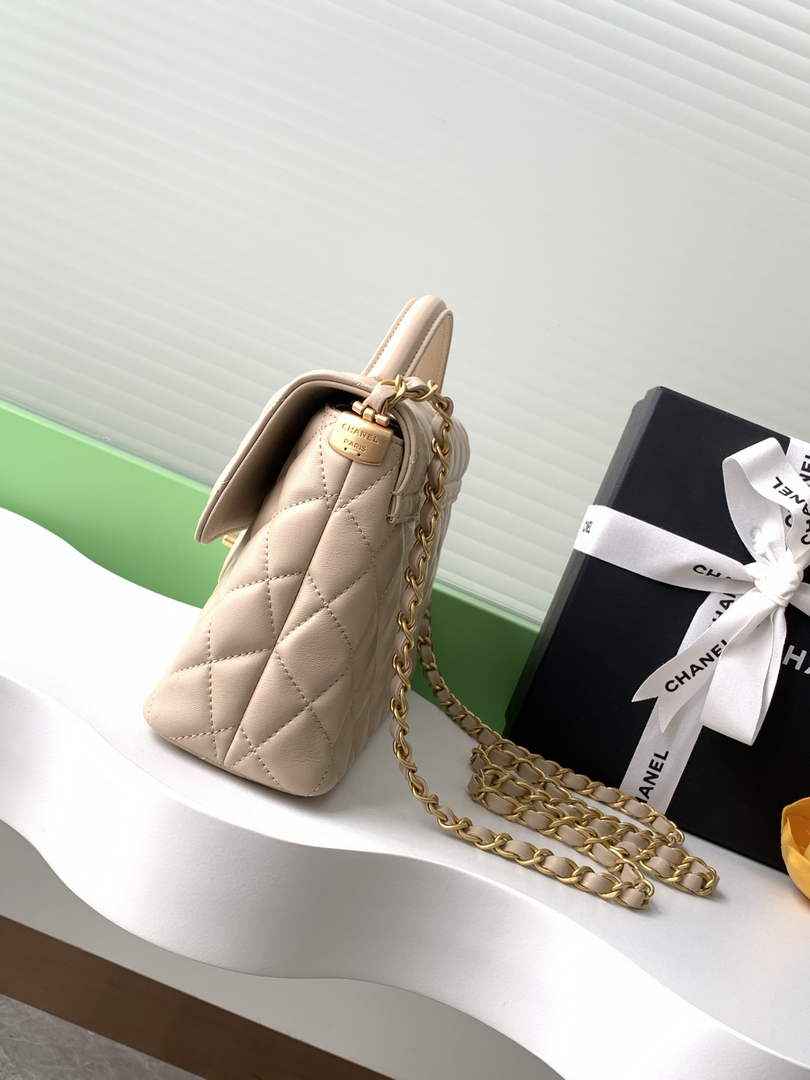 Chanel Medium flap bag with top handle, AS5356, Apricot lambskin