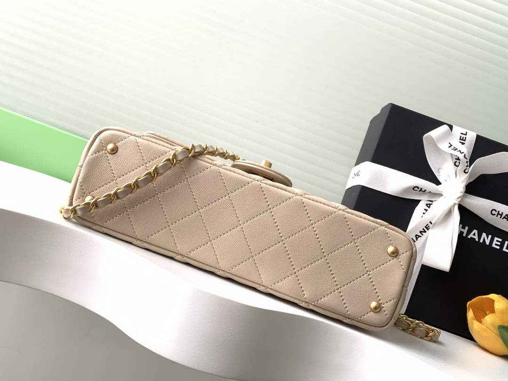 Chanel Medium flap bag with top handle, AS5356, Apricot lambskin