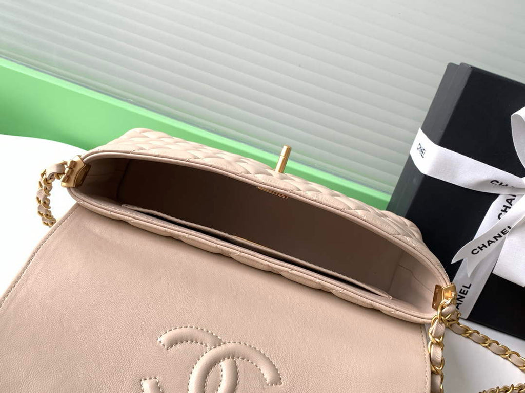 Chanel Medium flap bag with top handle, AS5356, Apricot lambskin