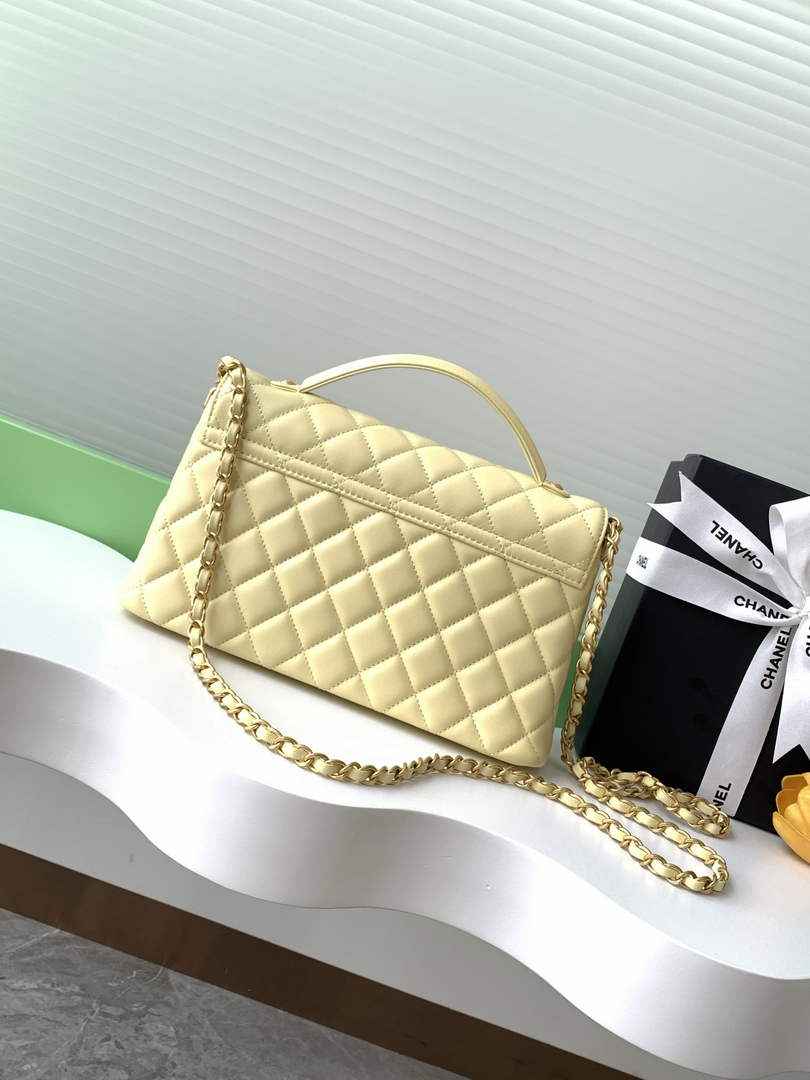 Chanel Medium flap bag with top handle, AS5356, Yellow lambskin