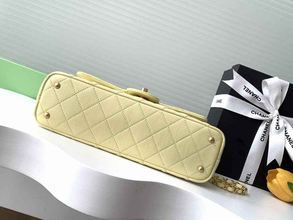 Chanel Medium flap bag with top handle, AS5356, Yellow lambskin