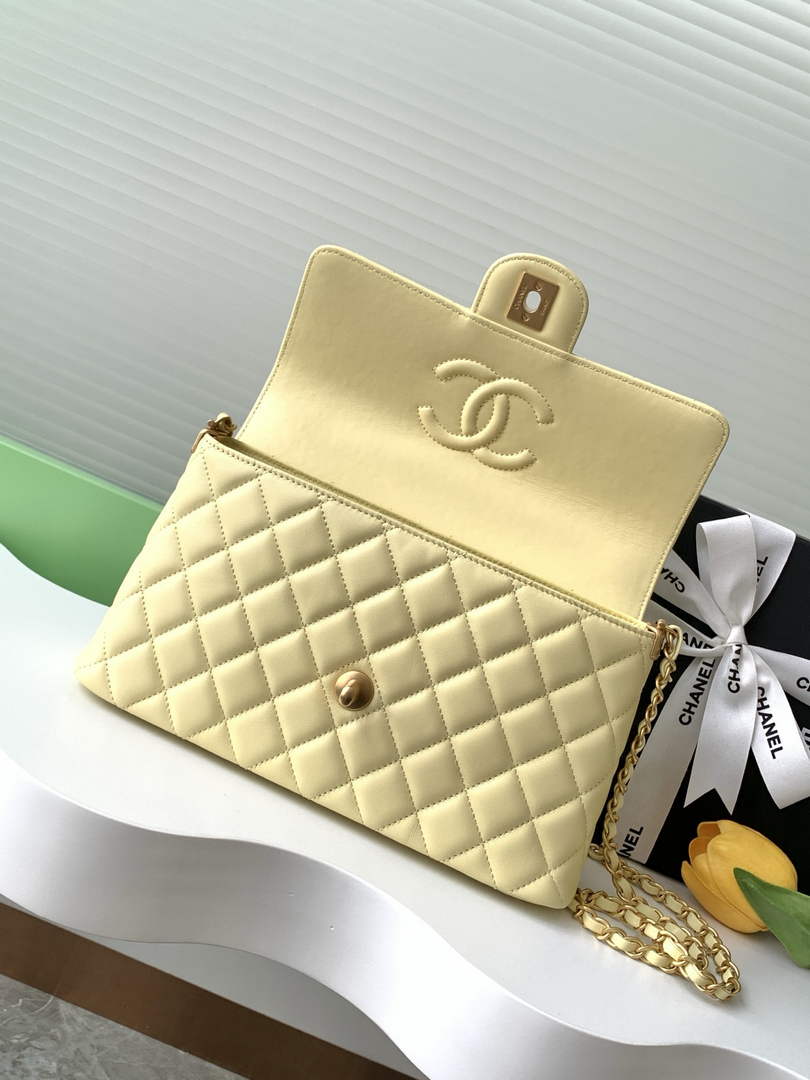 Chanel Medium flap bag with top handle, AS5356, Yellow lambskin