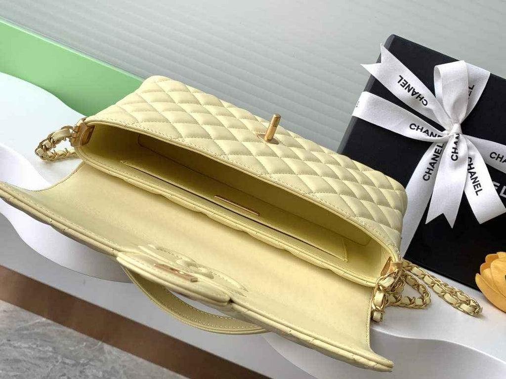 Chanel Medium flap bag with top handle, AS5356, Yellow lambskin