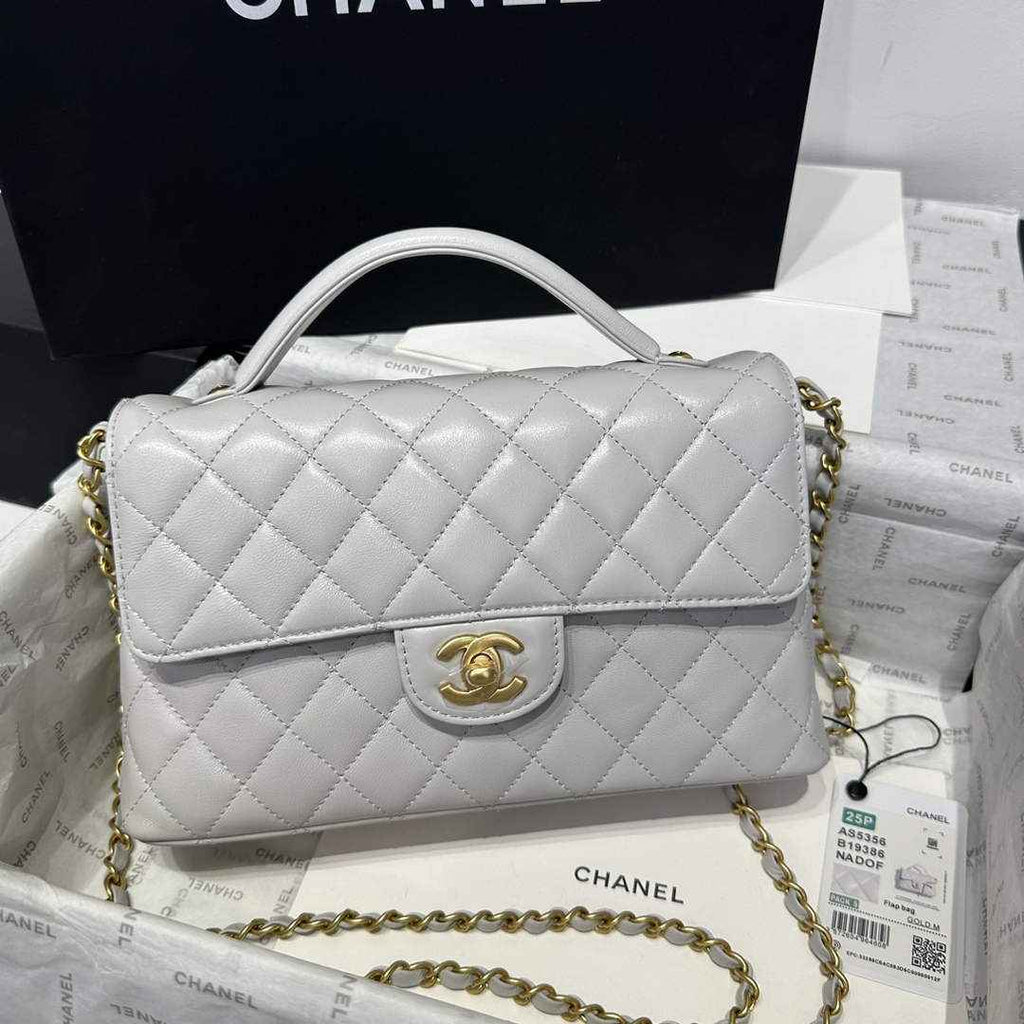 Chanel Medium flap bag with top handle, AS5356, Gray lambskin
