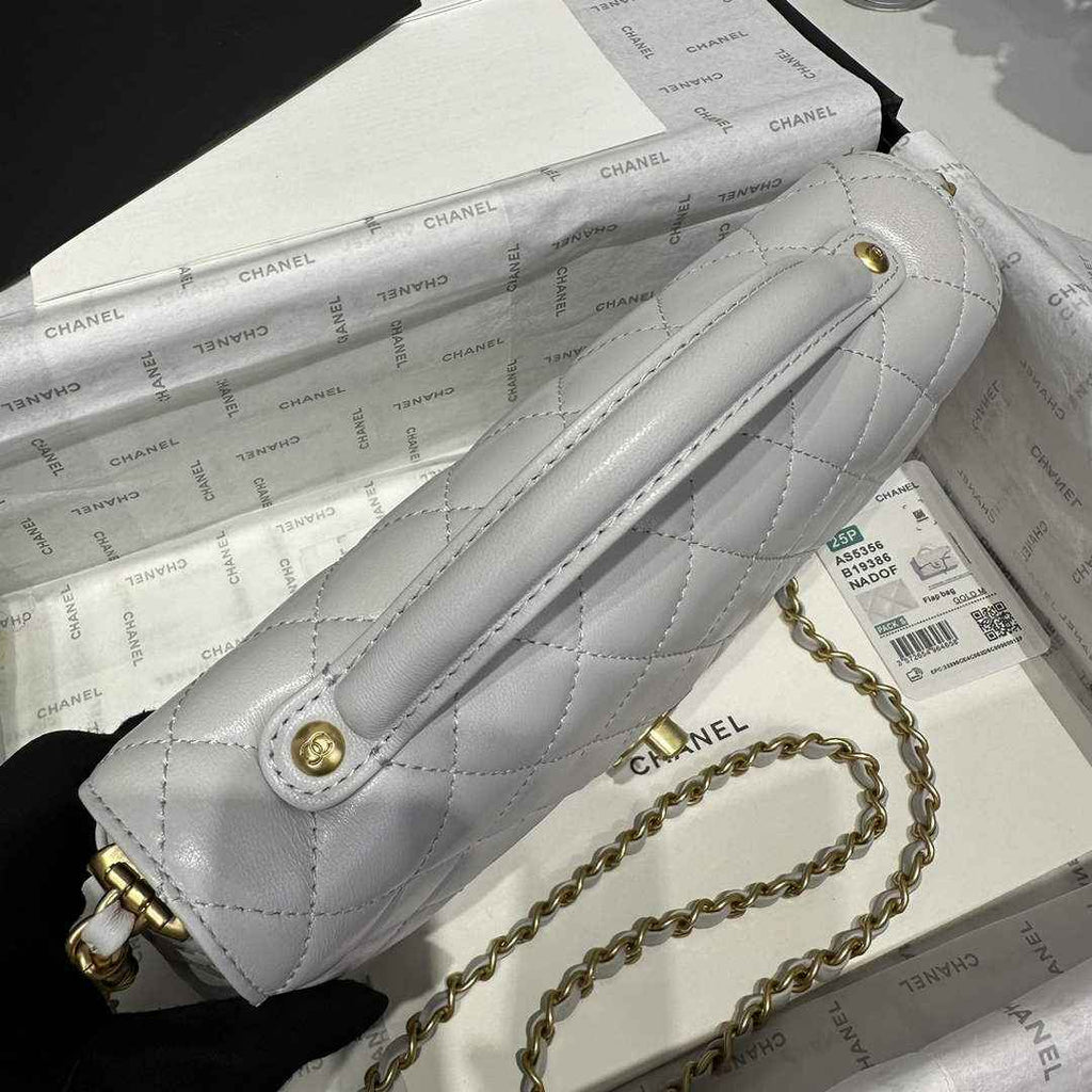 Chanel Medium flap bag with top handle, AS5356, Gray lambskin