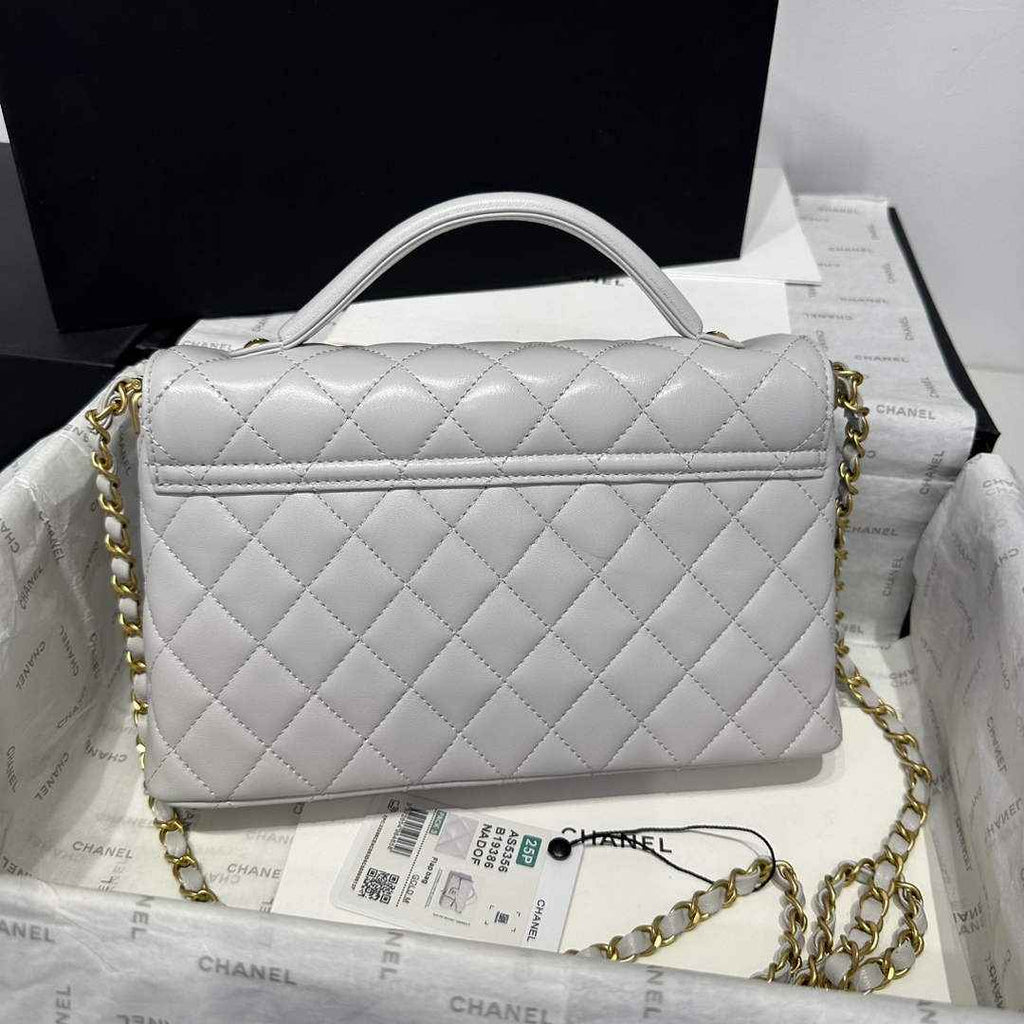 Chanel Medium flap bag with top handle, AS5356, Gray lambskin