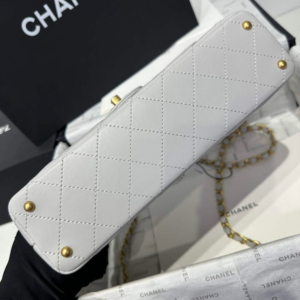 Chanel Medium flap bag with top handle, AS5356, Gray lambskin