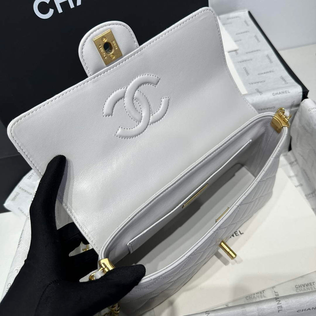 Chanel Medium flap bag with top handle, AS5356, Gray lambskin
