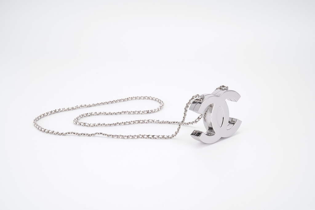 Chanel MICRO BAG Pendant Crossbody Long Necklace Silver