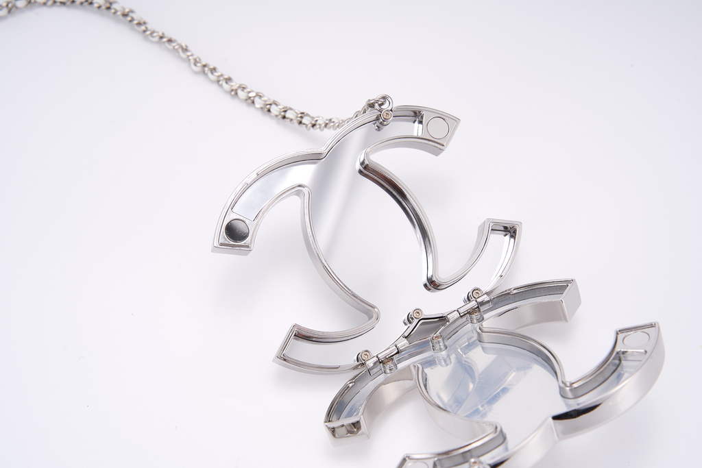 Chanel MICRO BAG Pendant Crossbody Long Necklace Silver