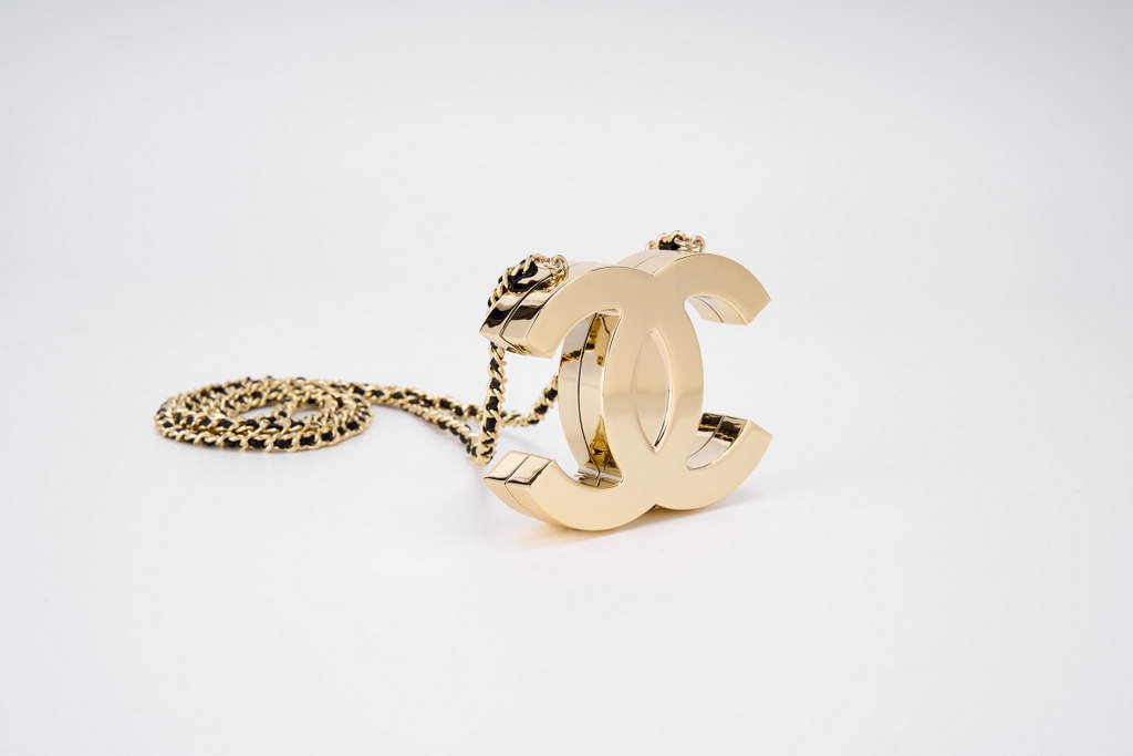 Chanel MICRO BAG Pendant Crossbody Long Necklace Gold