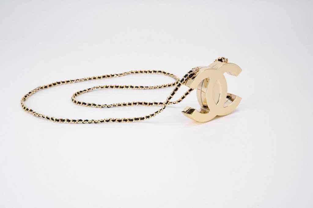 Chanel MICRO BAG Pendant Crossbody Long Necklace Gold