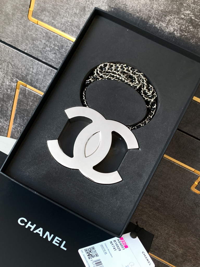 Chanel MICRO BAG Pendant Crossbody Long Necklace Silver
